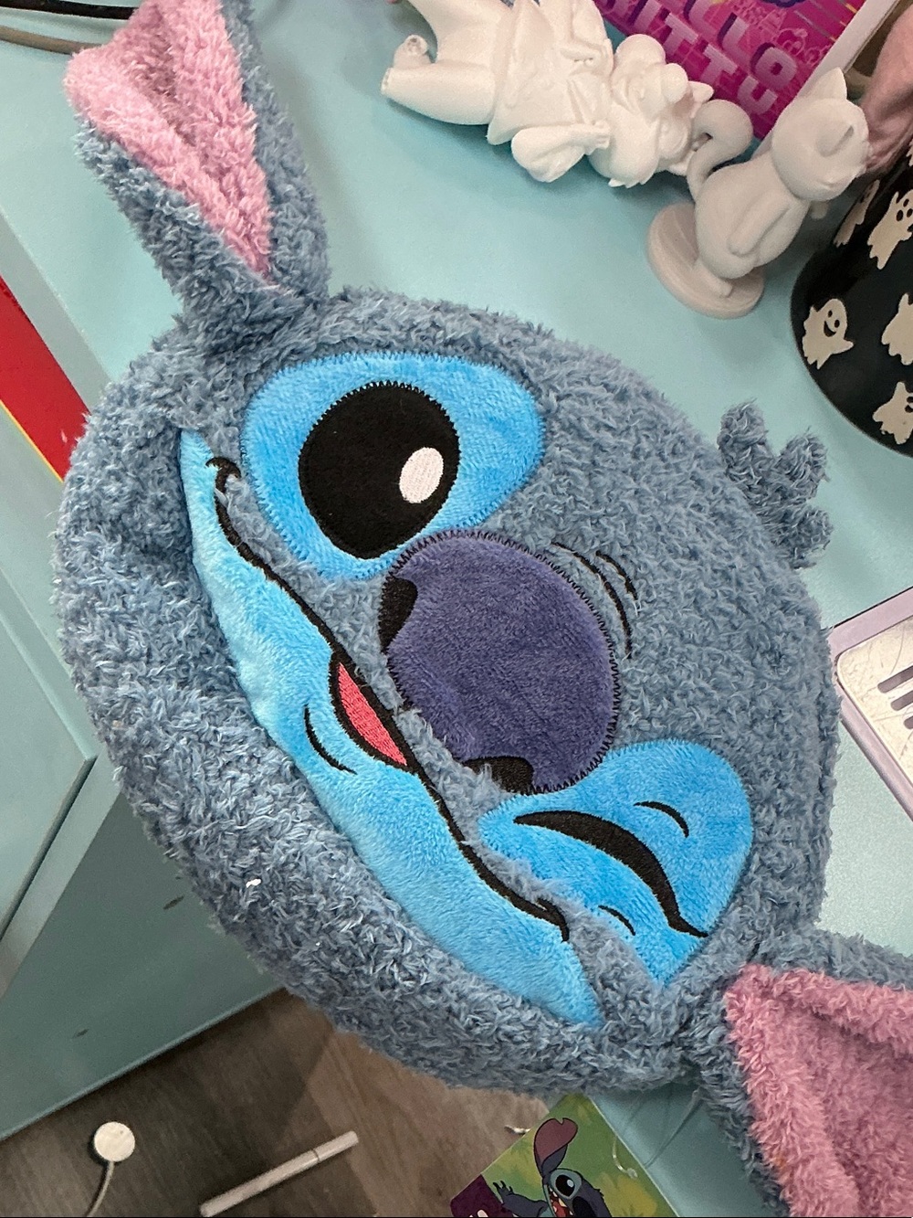 Plush Blue Character Cosmetic Pouch with Ear Details